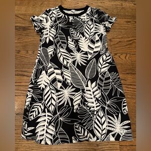 OLD NAVY Black & White Tropical Leaf Dress S Petite Short Sleeve A-Line